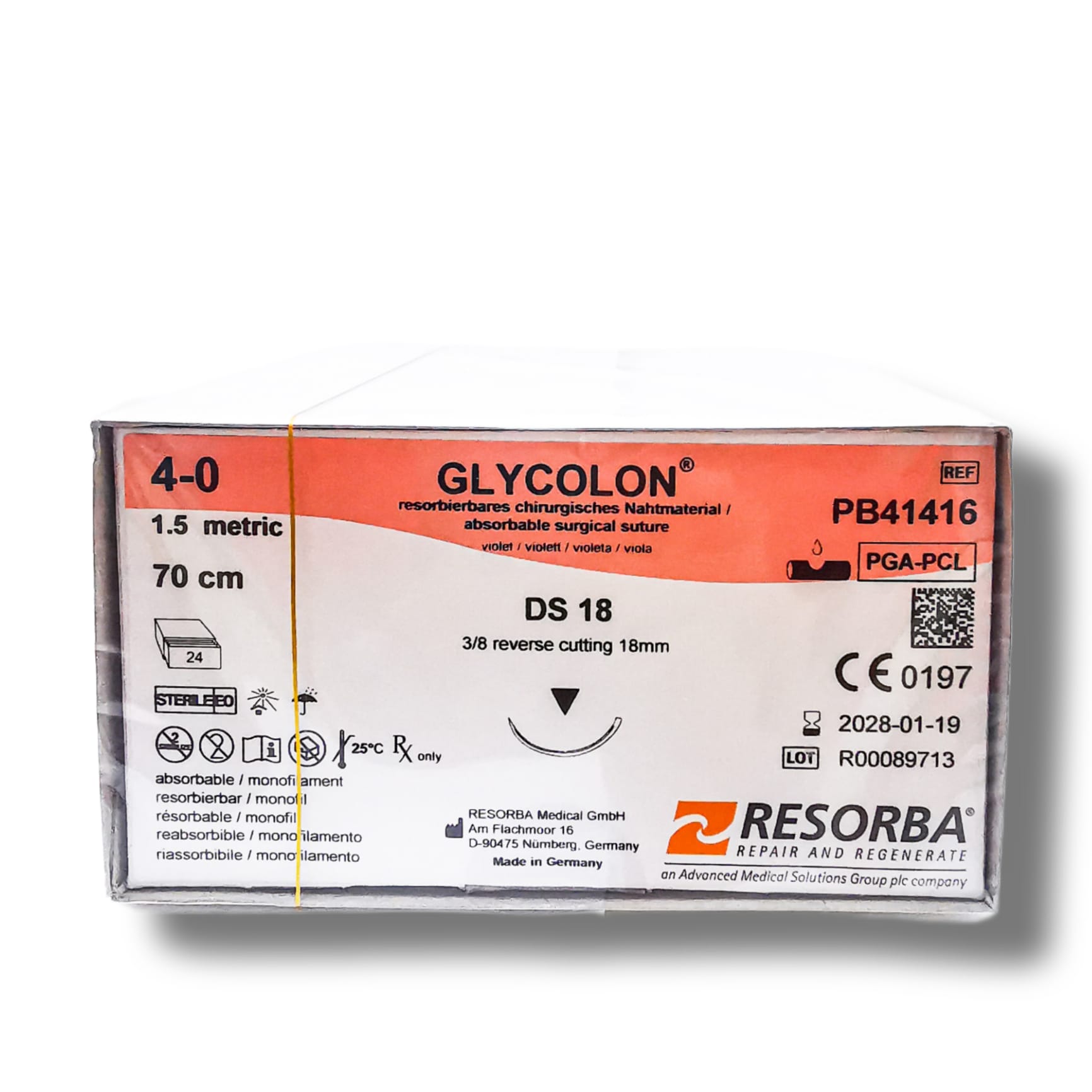 חוט תפירה מונופילמנט נספג 5/0 70סמ GLYCOLON DS18